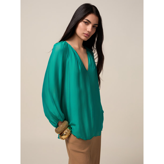 Oltre - Blusa fluida mezcla de seda - Verde