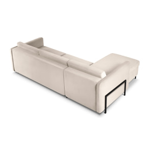 Canapé d'angle gauche convertible "Yanis" 4 places en velours beige