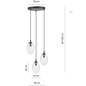 Lampada a sospensione Astral in acciaio nero e vetro trasparente