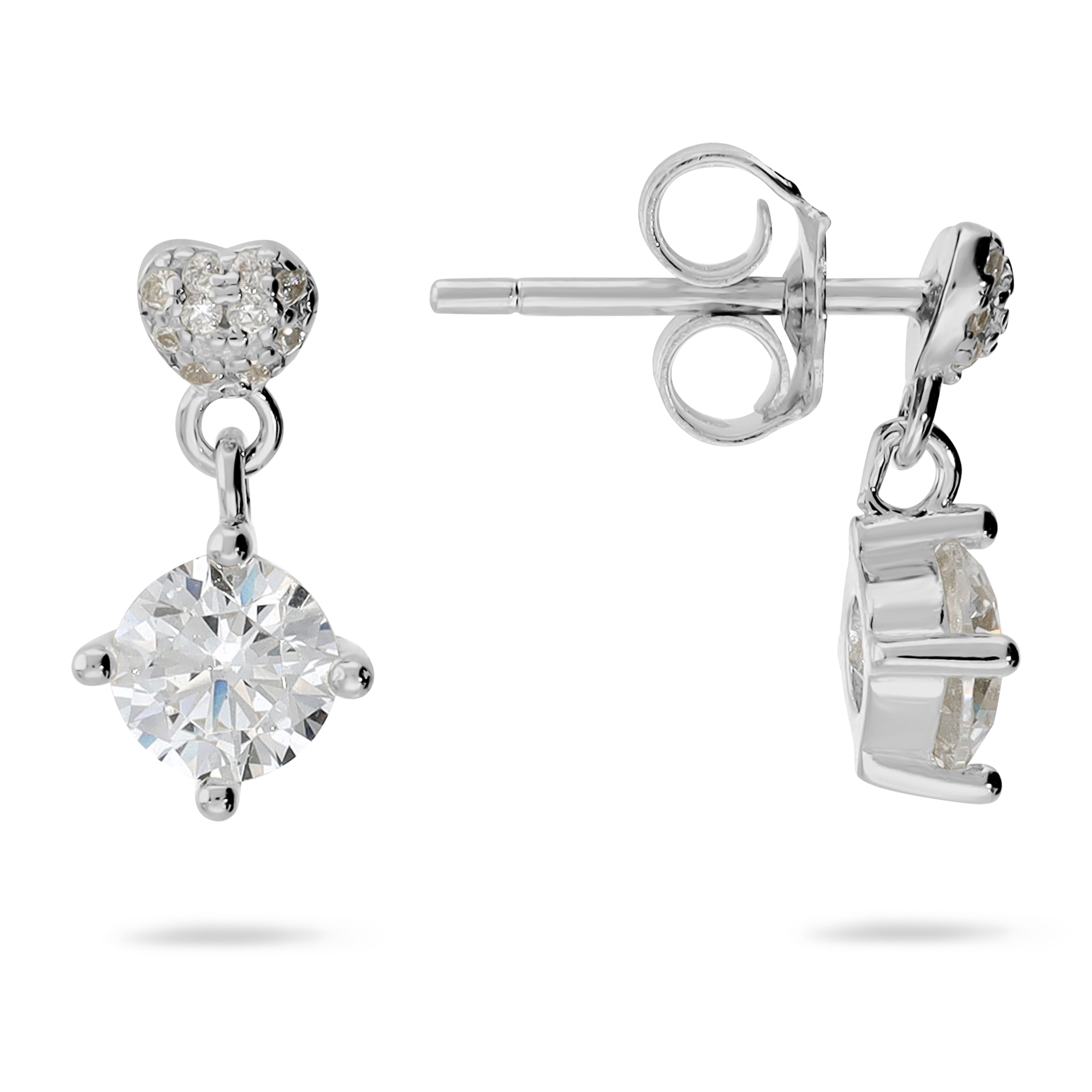 Orecchini Pendenti Cuore in Argento 925 placcato Rodio con Ciondolo in Cubic Zirconia