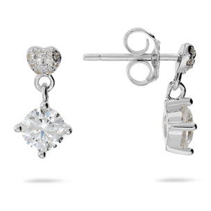 Orecchini Pendenti Cuore in Argento 925 placcato Rodio con Ciondolo in Cubic Zirconia