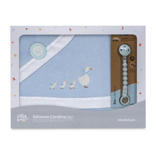 Triptico Cuna Coralina Modelo Patitos + Broche Azul