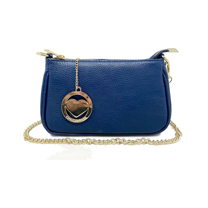 Chicca Borse - Tracollina Clutch Donna in Vera Pelle - Colore Blu Scuro