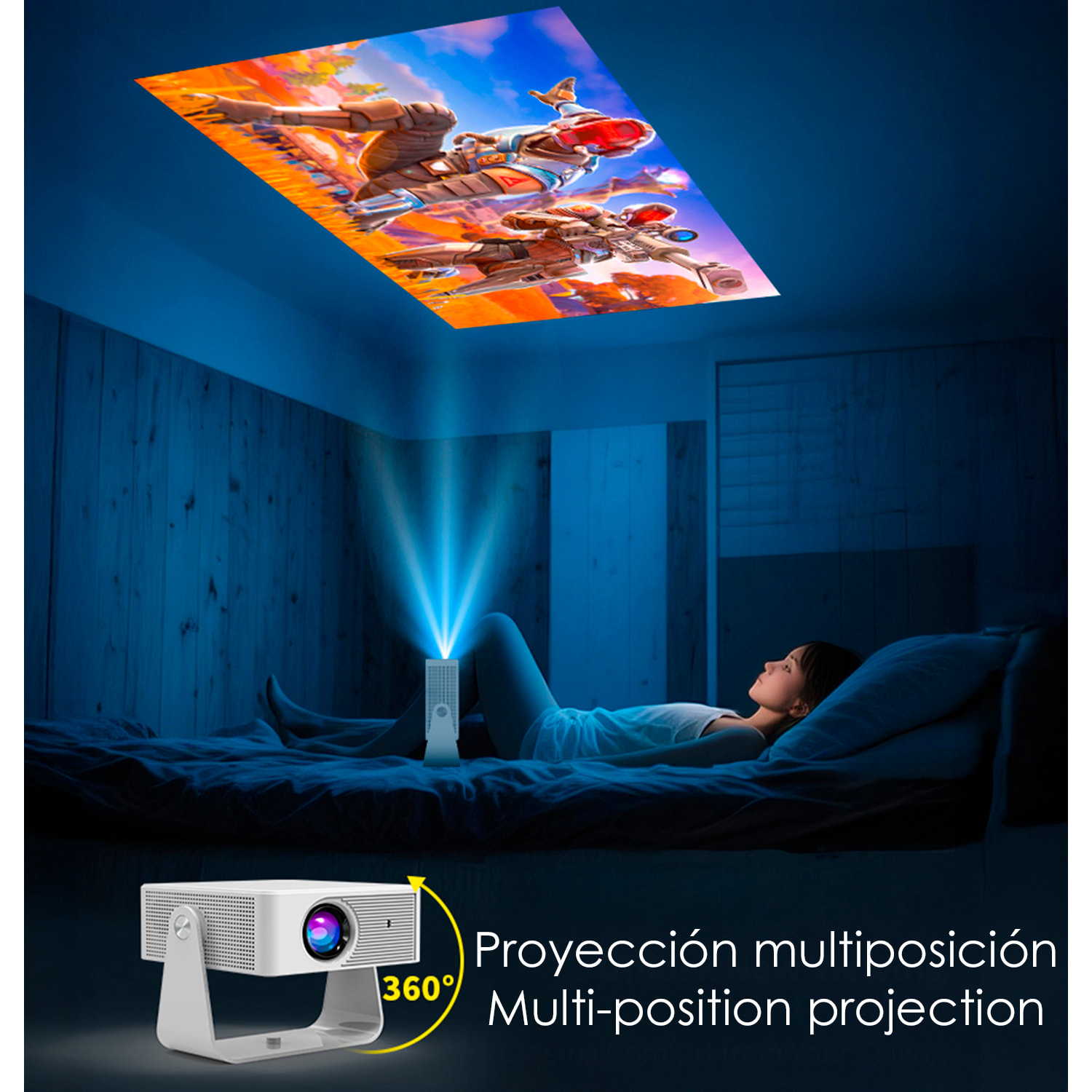 Proiettore LCD X3 supporto 4K UHD, WiFi 6, duplicazione dello schermo per iOS e Android. 30 a 100 pollici, 150 lm. Con telecomando.