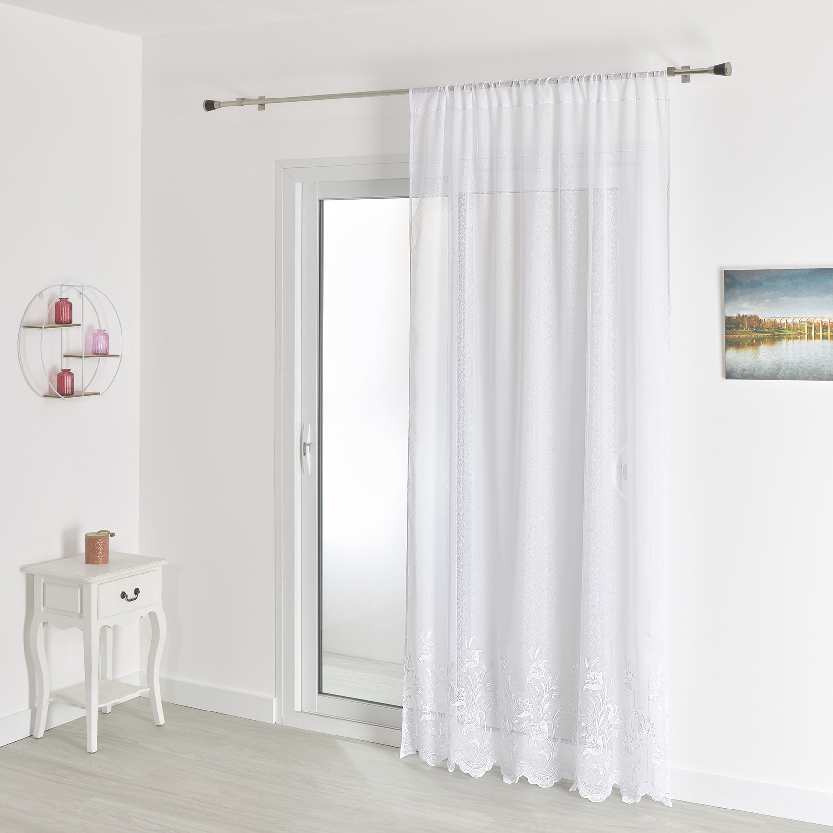 Voilage sablé base brodée - Blanc
