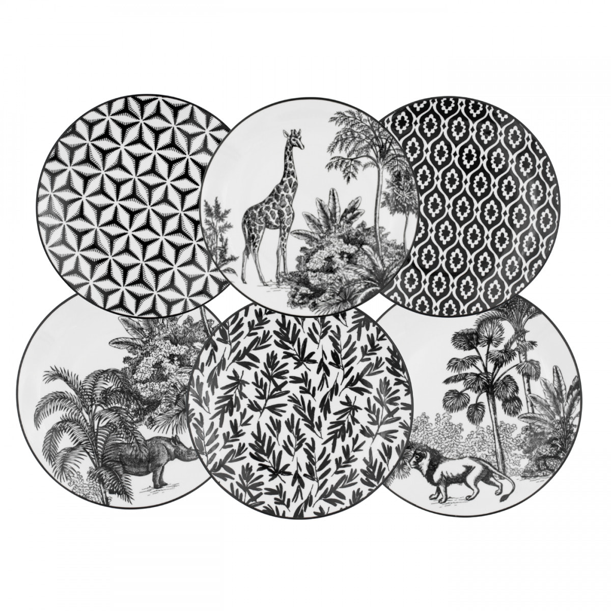 Lot de 6 grandes assiettes, SAVANA