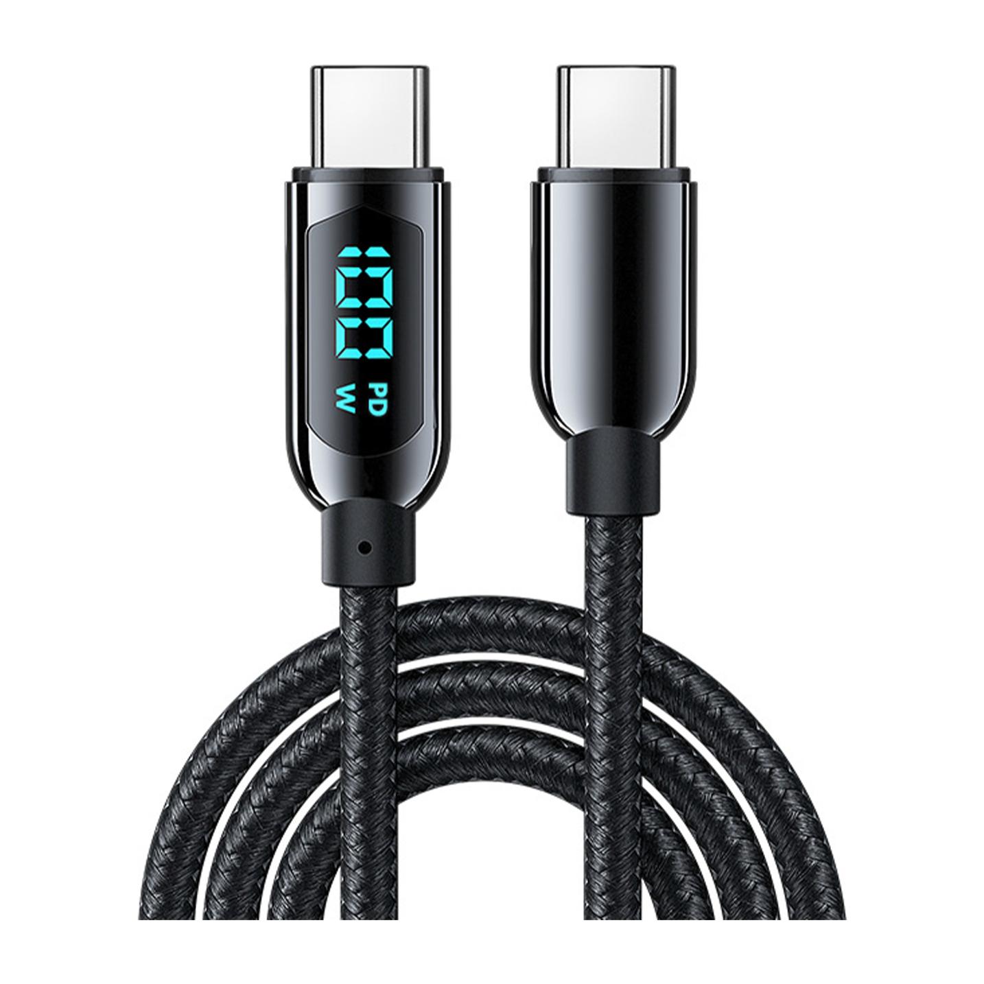 Cavo PD da USB-C a USB-C da 100 W, ricarica rapida, display digitale, 1,2 metri. Lega di zinco.