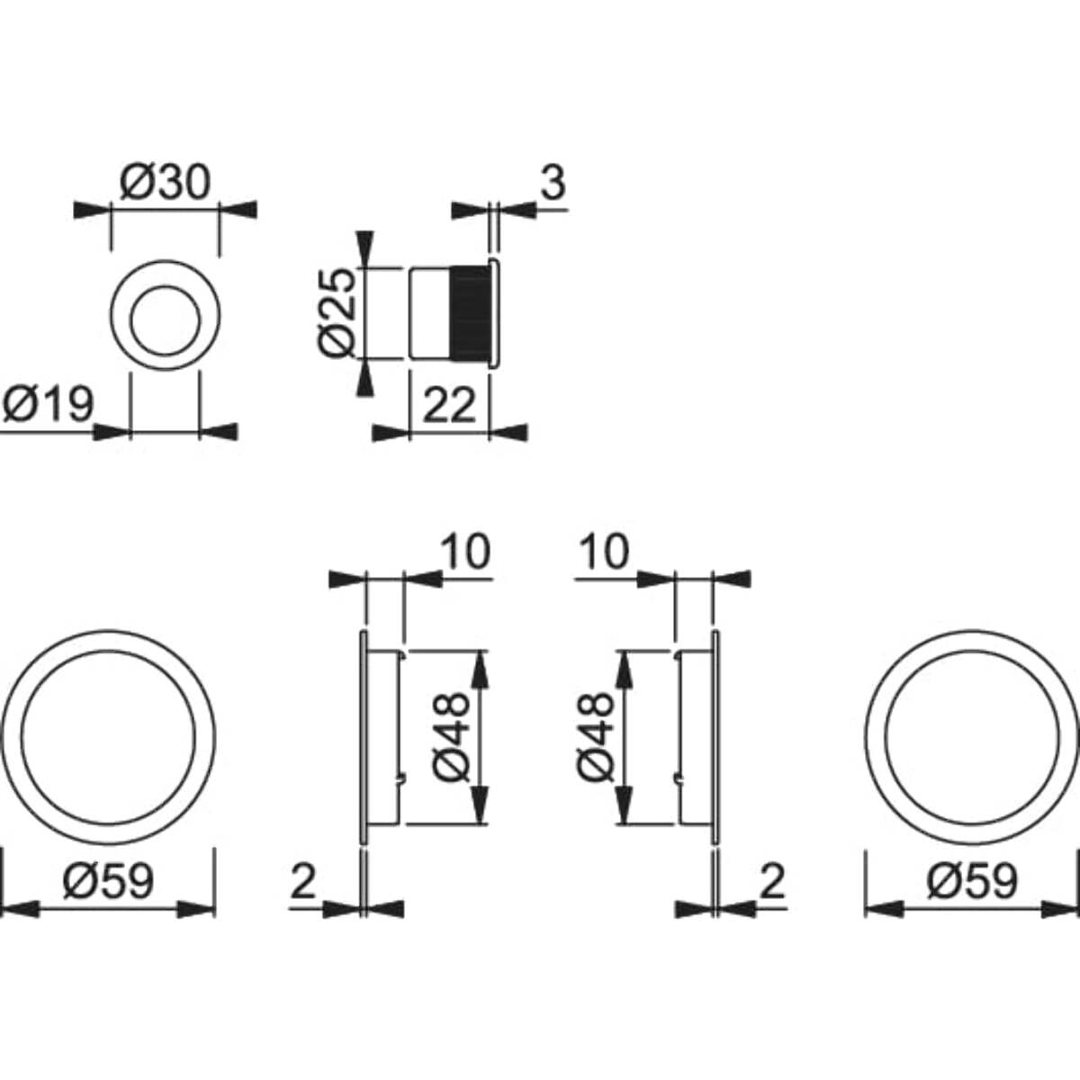 Set 5 aluminium pour porte coulissante 4920 F94-1 ronde aspect chromé satiné, aveugle sans gâche, cuvette + doigt - HOPPE - 3947849
