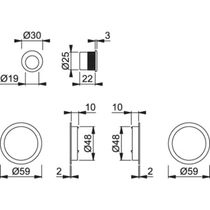 Set 5 aluminium pour porte coulissante 4920 F94-1 ronde aspect chromé satiné, aveugle sans gâche, cuvette + doigt - HOPPE - 3947849