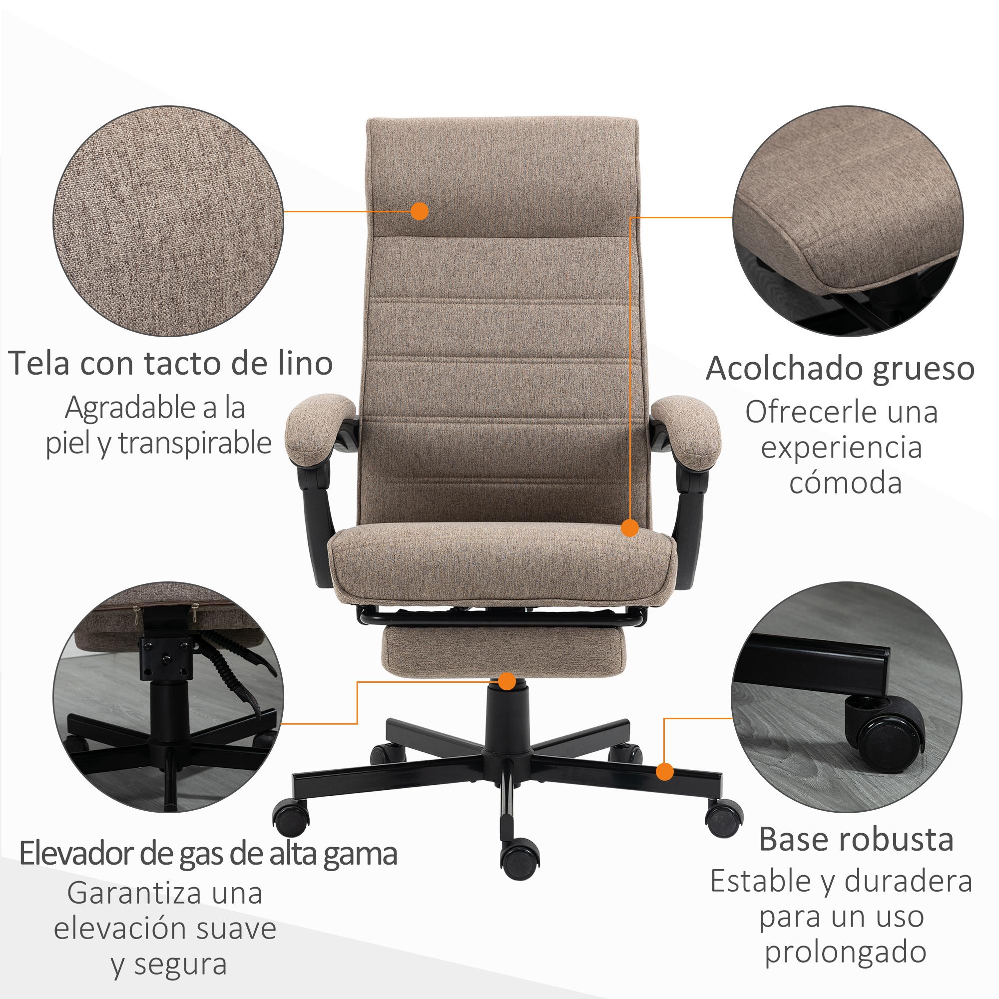 Silla de Oficina Giratorio Silla de Escritorio Reclinable de Tela con Altura Ajustable Reposabrazos y Reposapiés Retráctil para Salón Oficina Estudio Carga 120 kg 68x67x106-114 cm Marrón