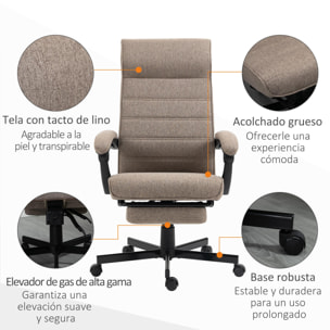 Silla de Oficina Giratorio Silla de Escritorio Reclinable de Tela con Altura Ajustable Reposabrazos y Reposapiés Retráctil para Salón Oficina Estudio Carga 120 kg 68x67x106-114 cm Marrón