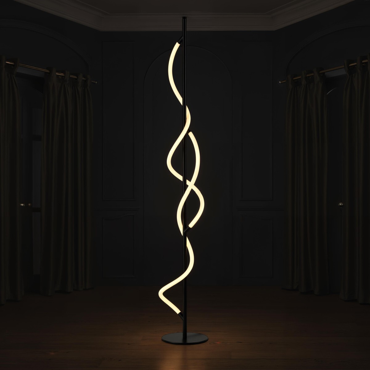 Lampadaire LED Tomasucci ROPE, métal noir mat et acrylique blanc, 150 cm, 30W, lumière blanc neutre