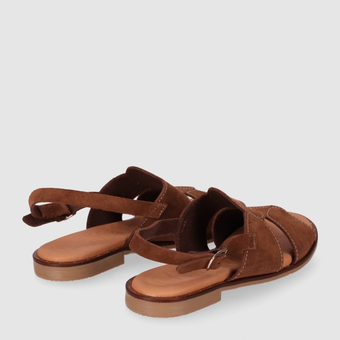 Sandalias de Serraje - Nogal - Tacón: Bajo