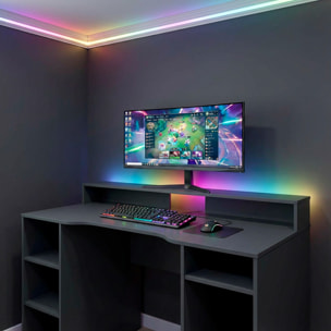 Scrivania Gaming Con Ripiani Porta PC E Supporto Monitor Con Passacavi Tavolo Gamer Reversibile Ampio Piano Setup 136 x 67 x 88 Cm Grigio Antracite