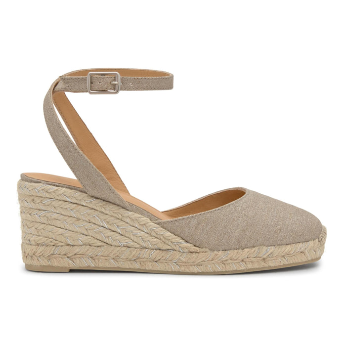 Alpargatas de cuña de mujer Cybil en lino metalizado con cierre de pulsera