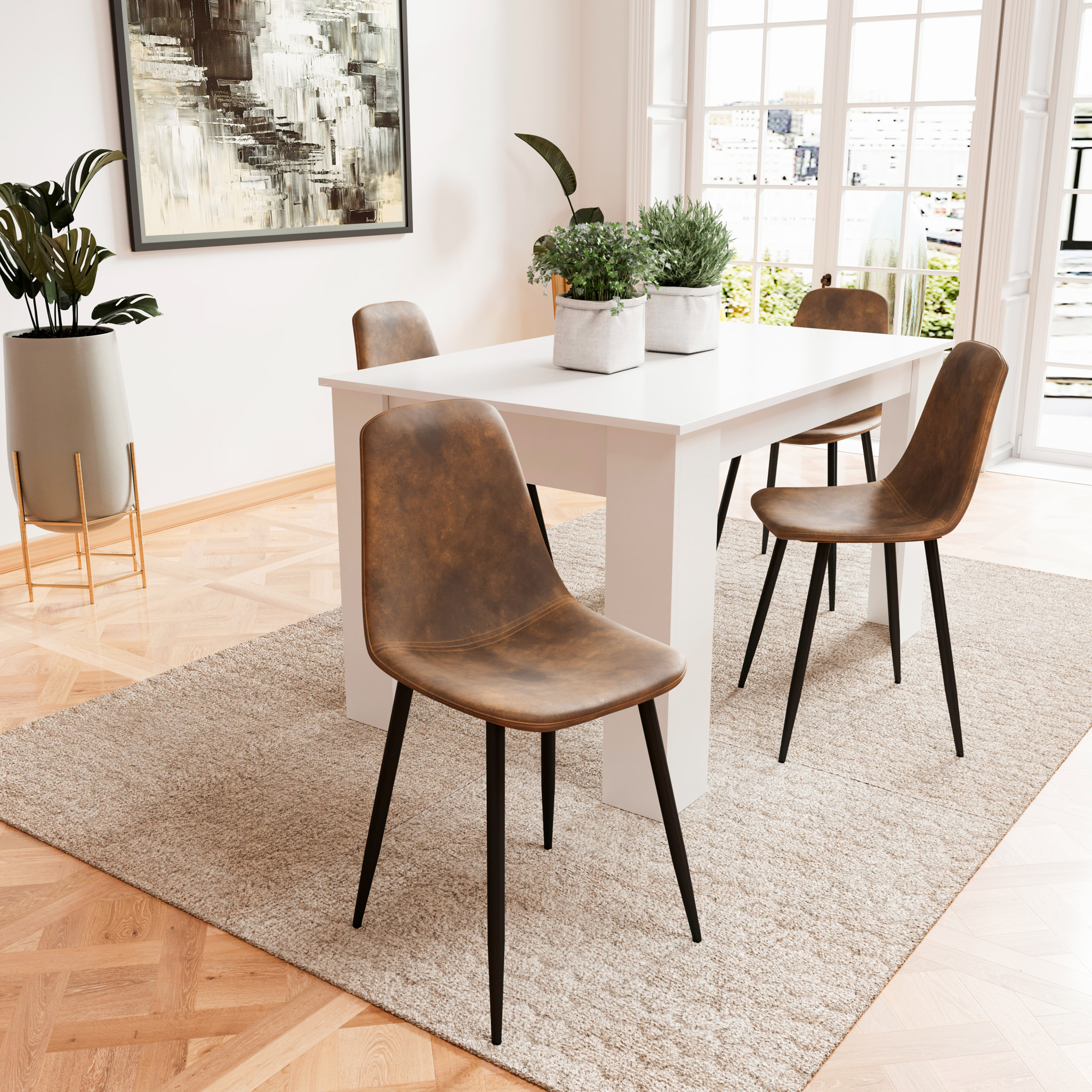 Set Di 4 Sedie In Ecopelle Per Sala Da Pranzo Ufficio Con Gambe In Metallo Stile Vintage Scandinavo Comoda Seduta Per Soggiorno Sala Riunione Marrone