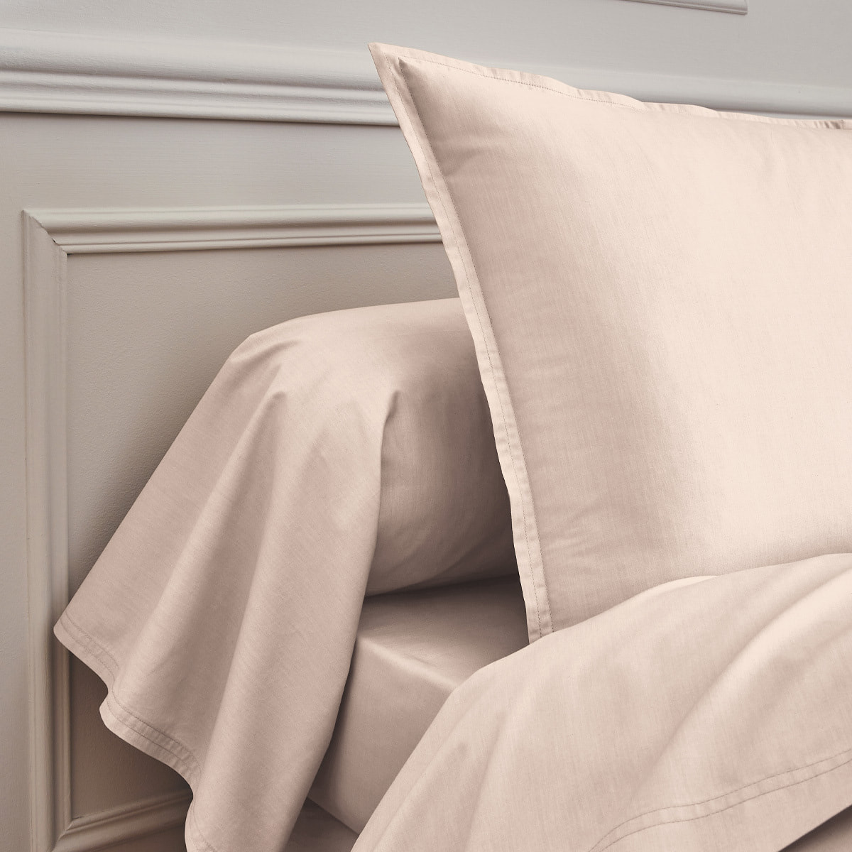 Drap plat uni en percale de coton, PREMIÈRE, Rose Lingerie