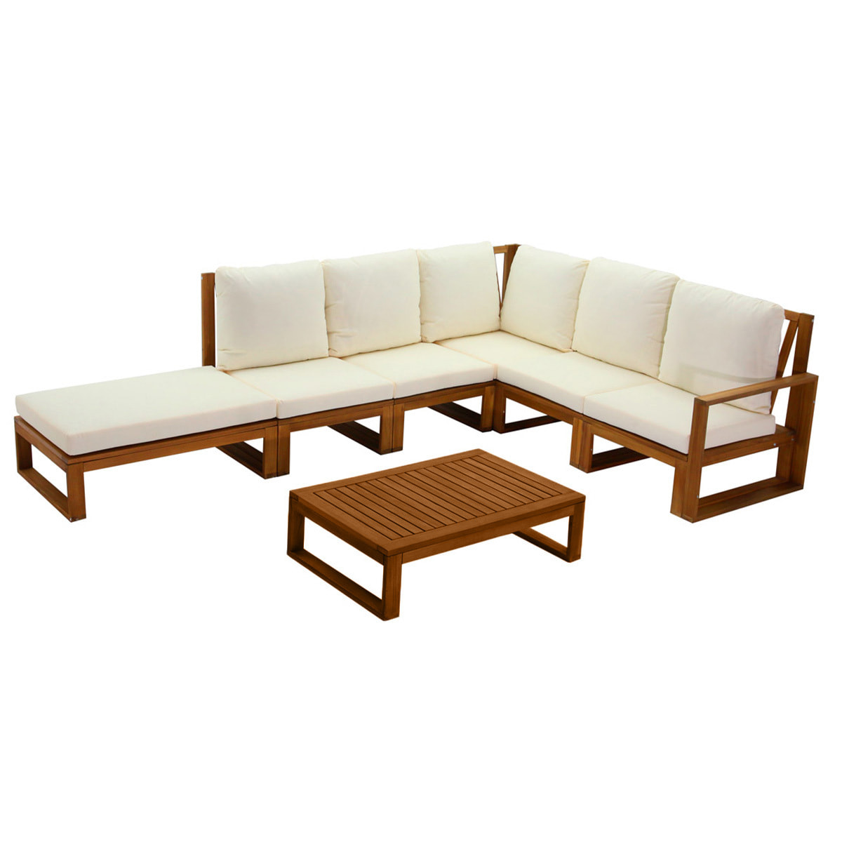 Salon de jardin d'angle 6-8 places en bois massif avec coussins déhoussables beige naturel SALSA