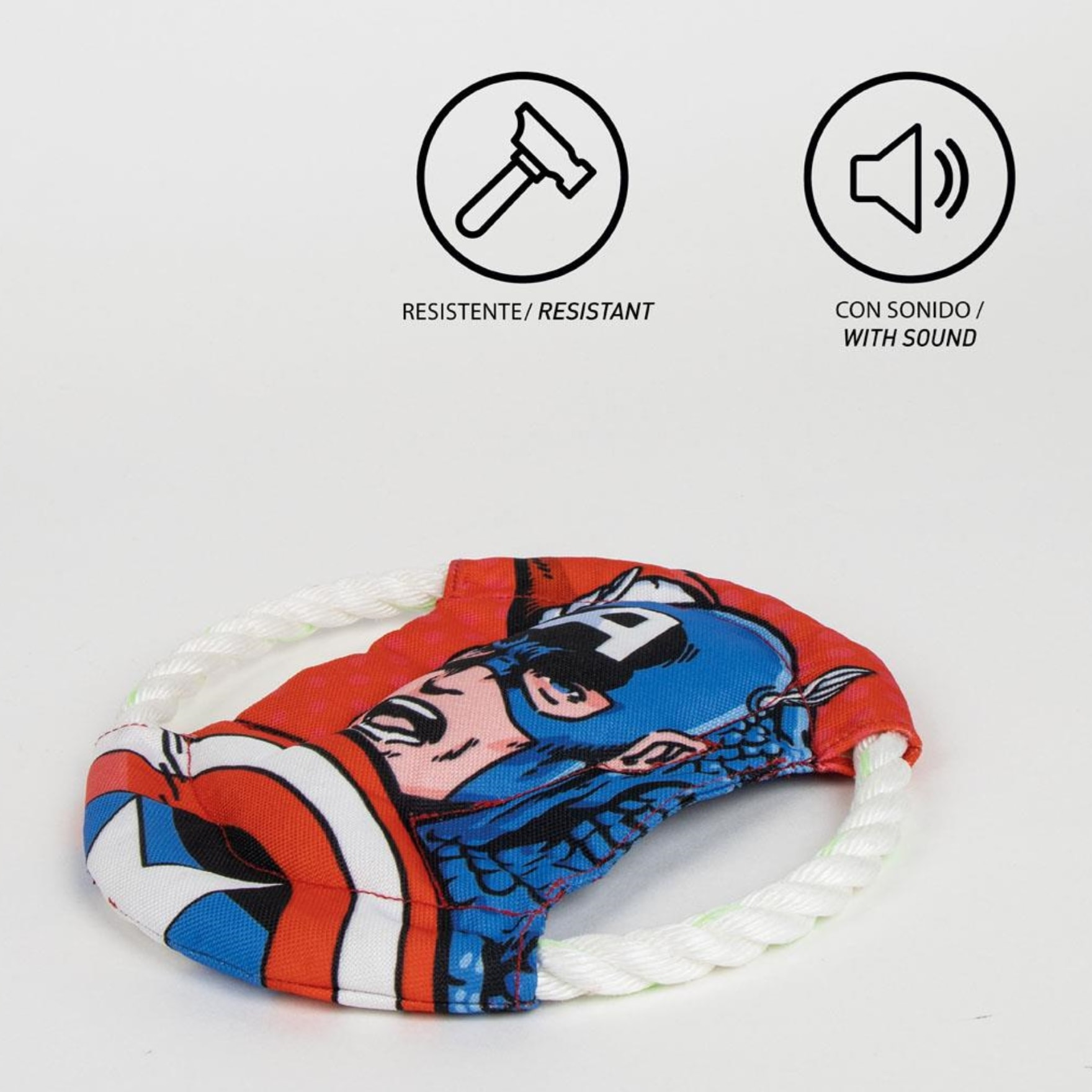 Frisbee para perros con cuerda diseño marvel capitan américa