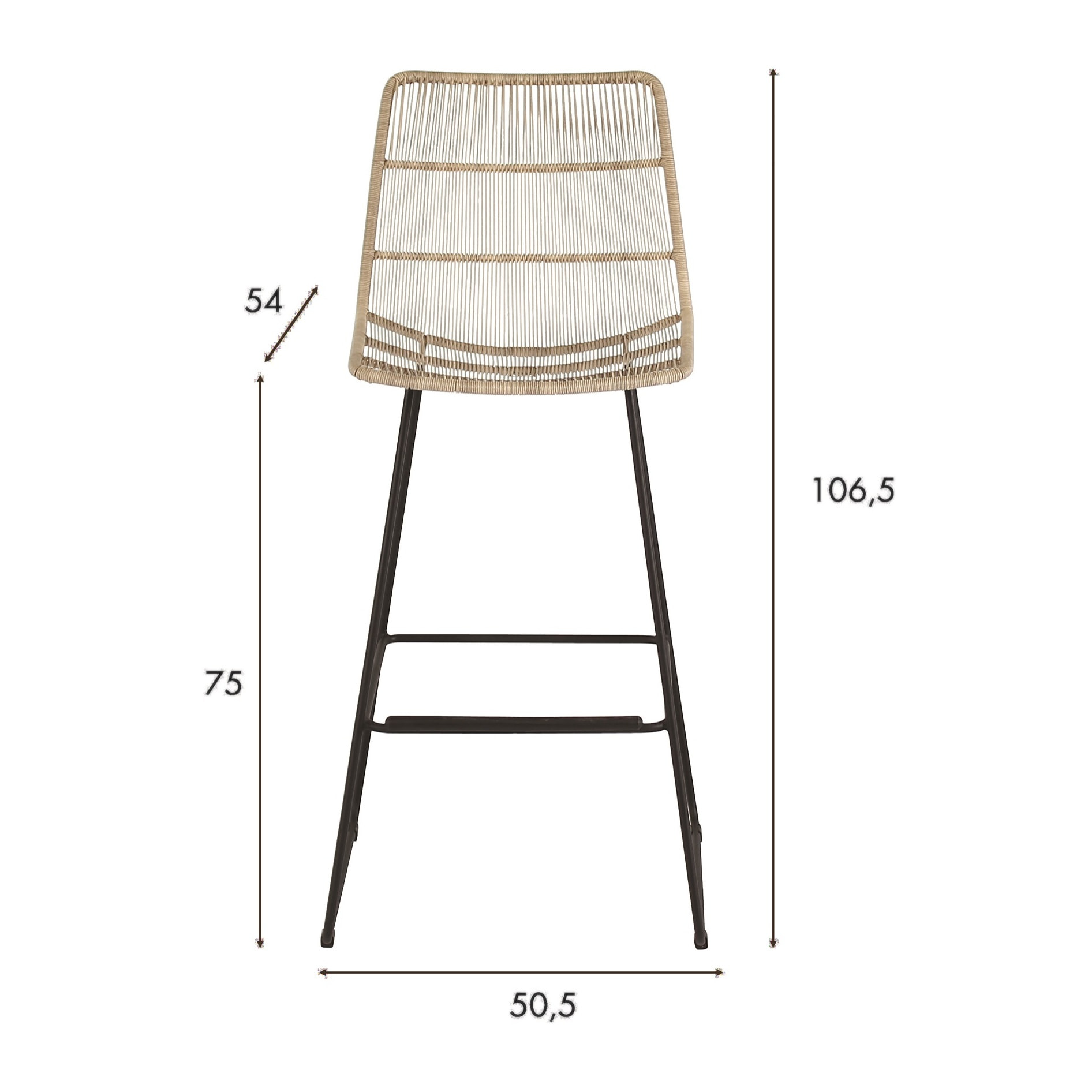 Chaise de bar extérieur en polypropylène beige et pieds en métal noir CON DAO