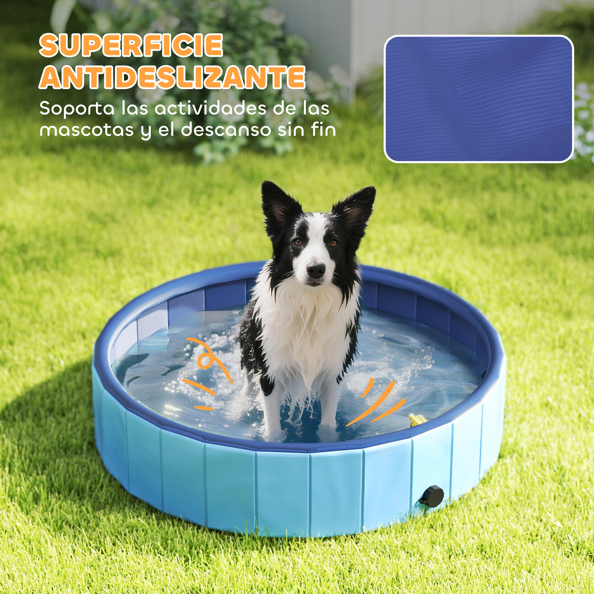 Piscina para Perros Plegable con Aspersor Bañera Portátil para Perros Medianos y Pequeños de plástico Antideslizante y Resistente al Desgaste para Interiores y Exteriores Ø100x30 cm Azul Claro