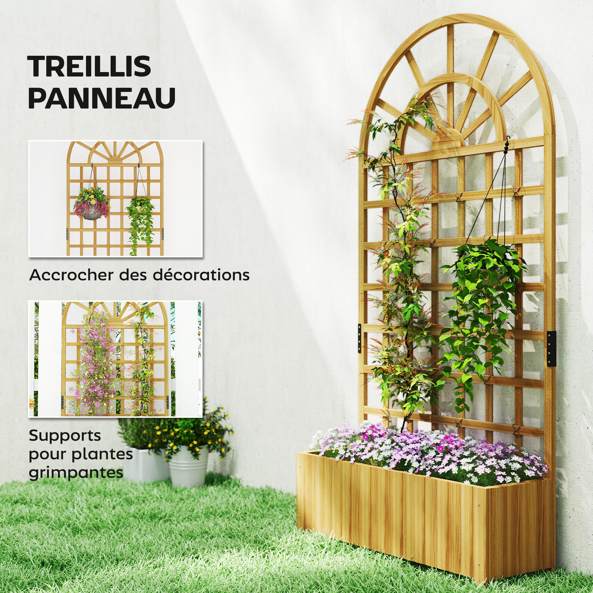 Jardinière treillis haut arche bois