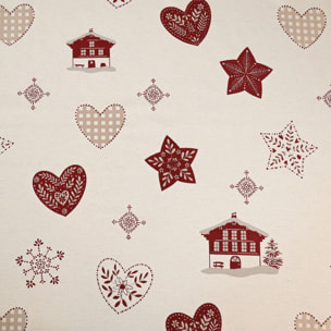 Tissu jacquard d’ameublement avec motifs chalets et cœurs - Rouge