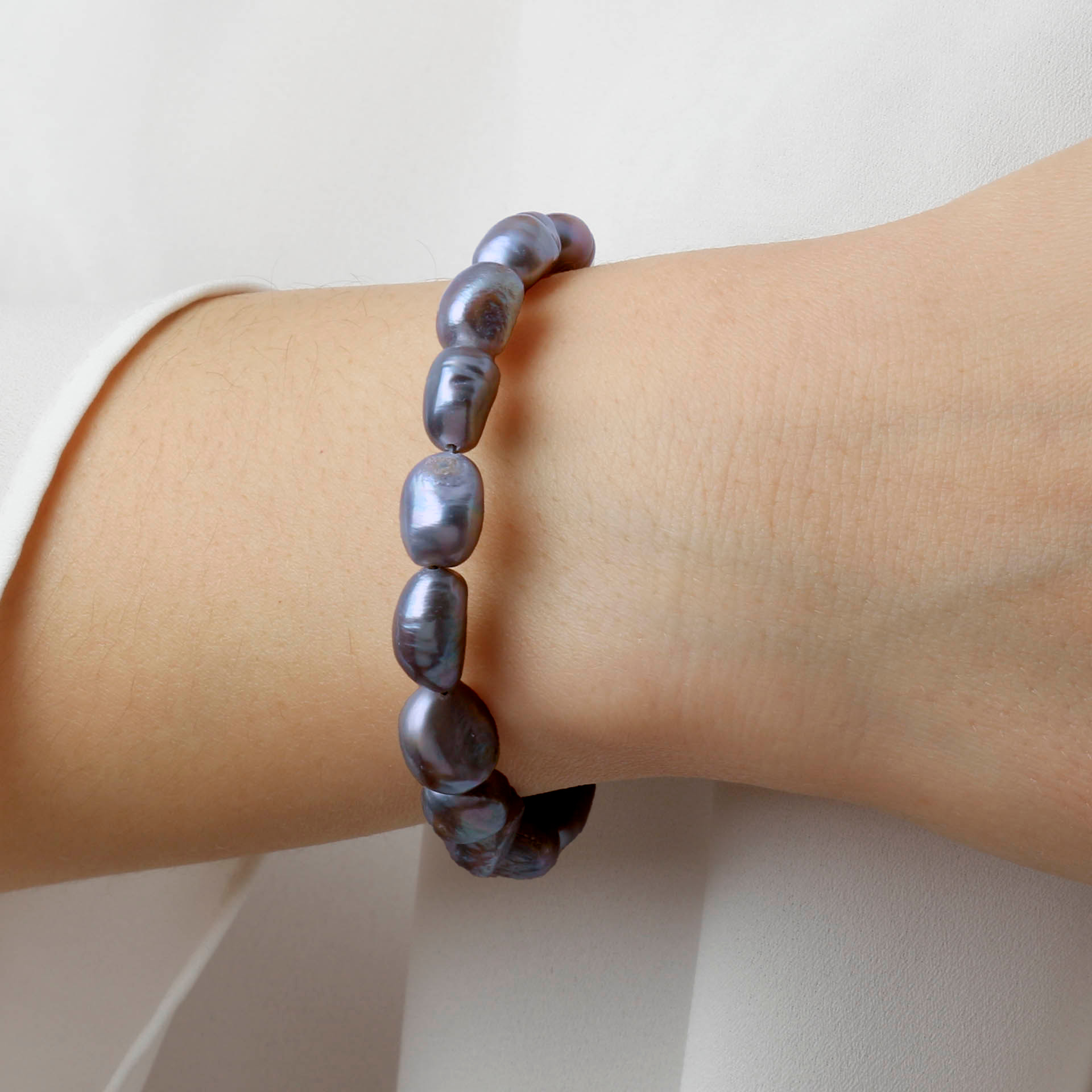 PERLAVIVA - Bracciale in Argento 925 placcato Rodio con Perle Barocche Peacock d'Acqua Dolce Ø 9 mm