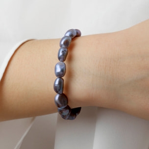 PERLAVIVA - Bracciale in Argento 925 placcato Rodio con Perle Barocche Peacock d'Acqua Dolce Ø 9 mm