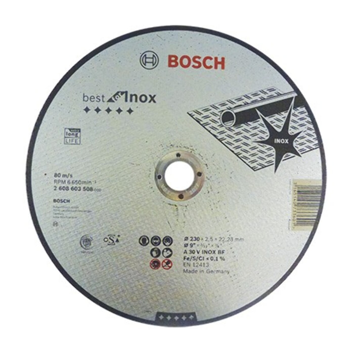 Disque BEST à tronçonner BOSCH à moyeu plat Spécial inox 230X2.5 MM - 2608603508