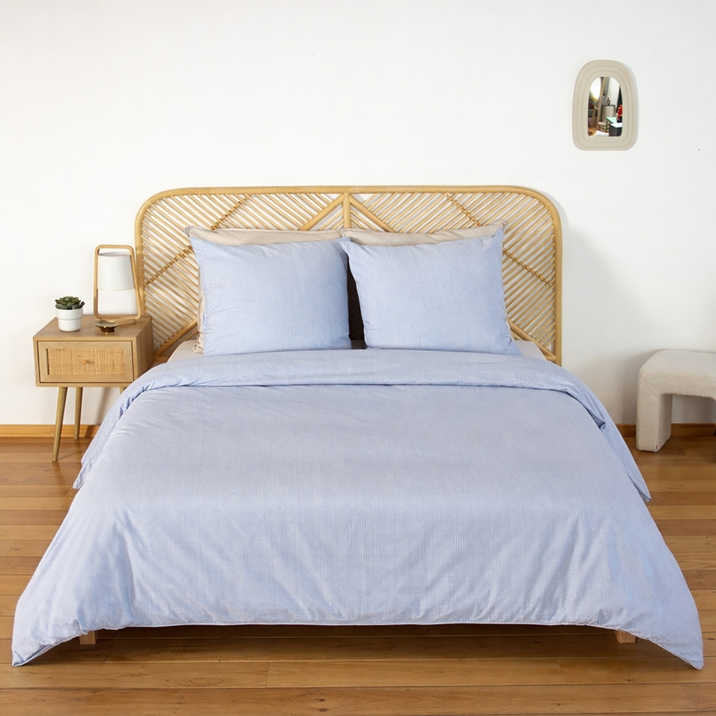 Parure de lit microfibre rayures bleu LANNA
