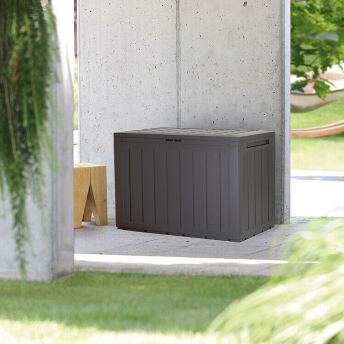 Baul de jardin 190 litros Prosperplast Boardebox de plastico en color ocre oscuro 78 x 43,3 x 55 cm
