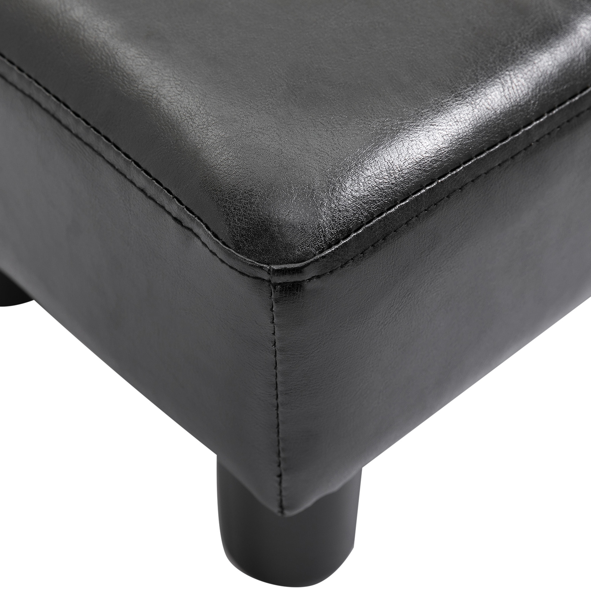 Reposapiés de Salón Taburete Bajo Tapizado en Cuero Sintético Otomana Rectangular con Estructura de Plástico para Sala de Estar Dormitorio Negro