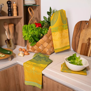 Torchon pur coton motif jacquard jaune vert Le chou romanesco vert