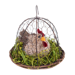 Gallina Dentro Gabbia Rete. Altezza 15 Cm - Pezzi 2 - 15X13X15cm - Colore: Verde - Bianchi Dino - Soggetti Pasquali, Conigli, Galline, Pecore Ecc