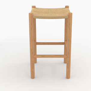 Tabouret pour îlot central Kaïa 65 cm en teck et rotin