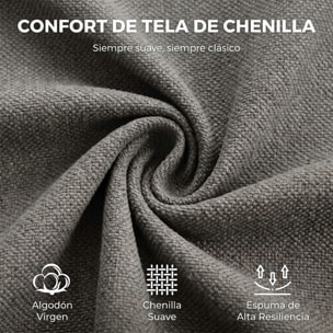 HOMCOM Silla de Oficina con Ruedas, Silla de Escritorio de Chenilla con Función Basculante, Acolchado Grueso, Altura Ajustable, Reposabrazos, para Casa, Oficina, Gris