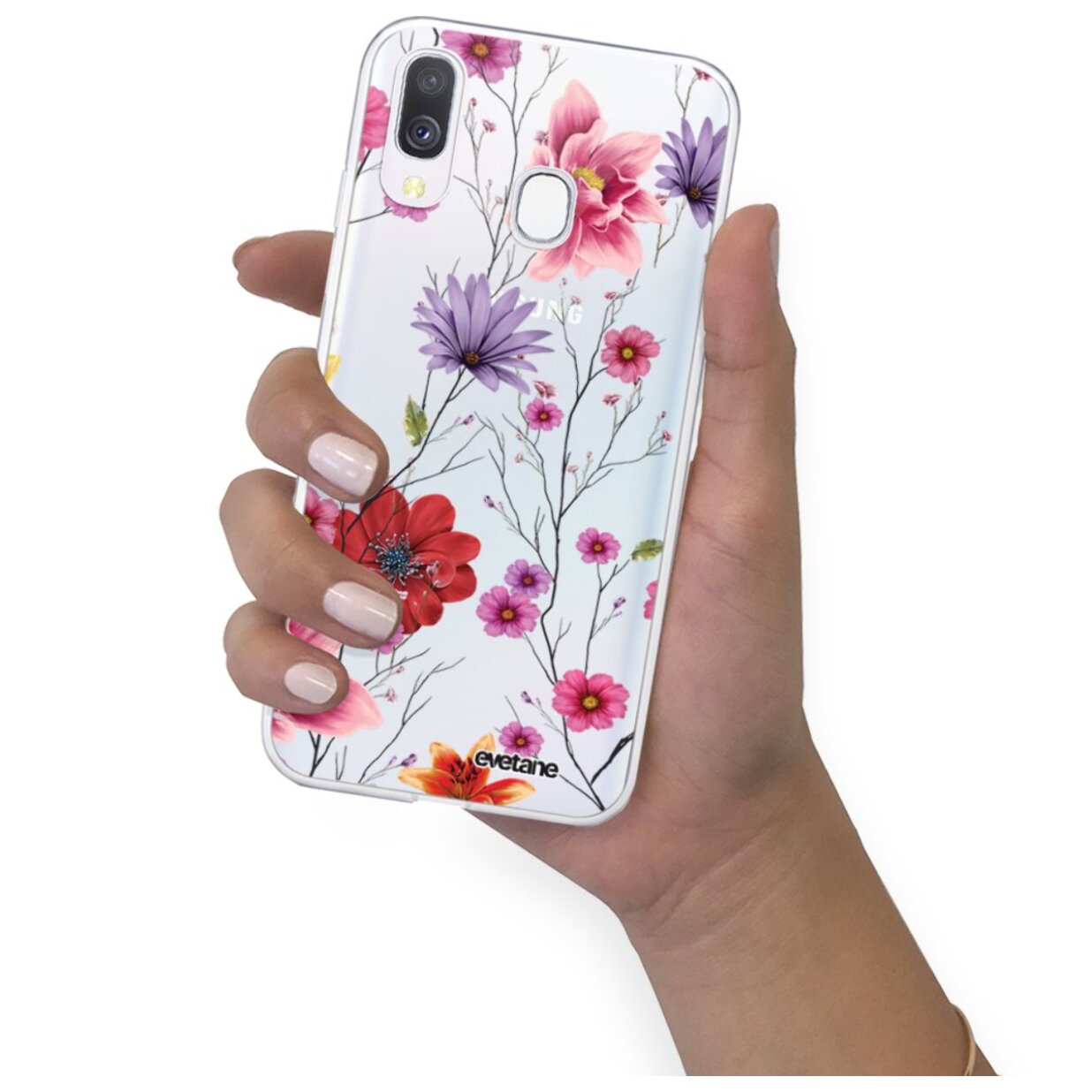 Coque Samsung Galaxy A40 360 intégrale transparente Fleurs Multicolores Tendance Evetane.