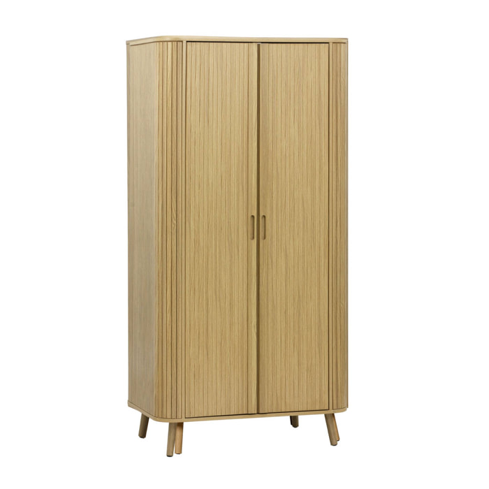 Armoire décor bois rainuré avec étagère et penderie LEGACY