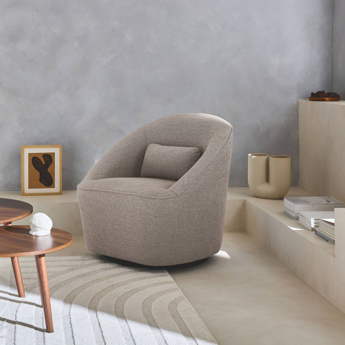 Fauteuil pivotant 360° en tissu grège. avec coussin LANA L 80 x P 73 x H77cm
