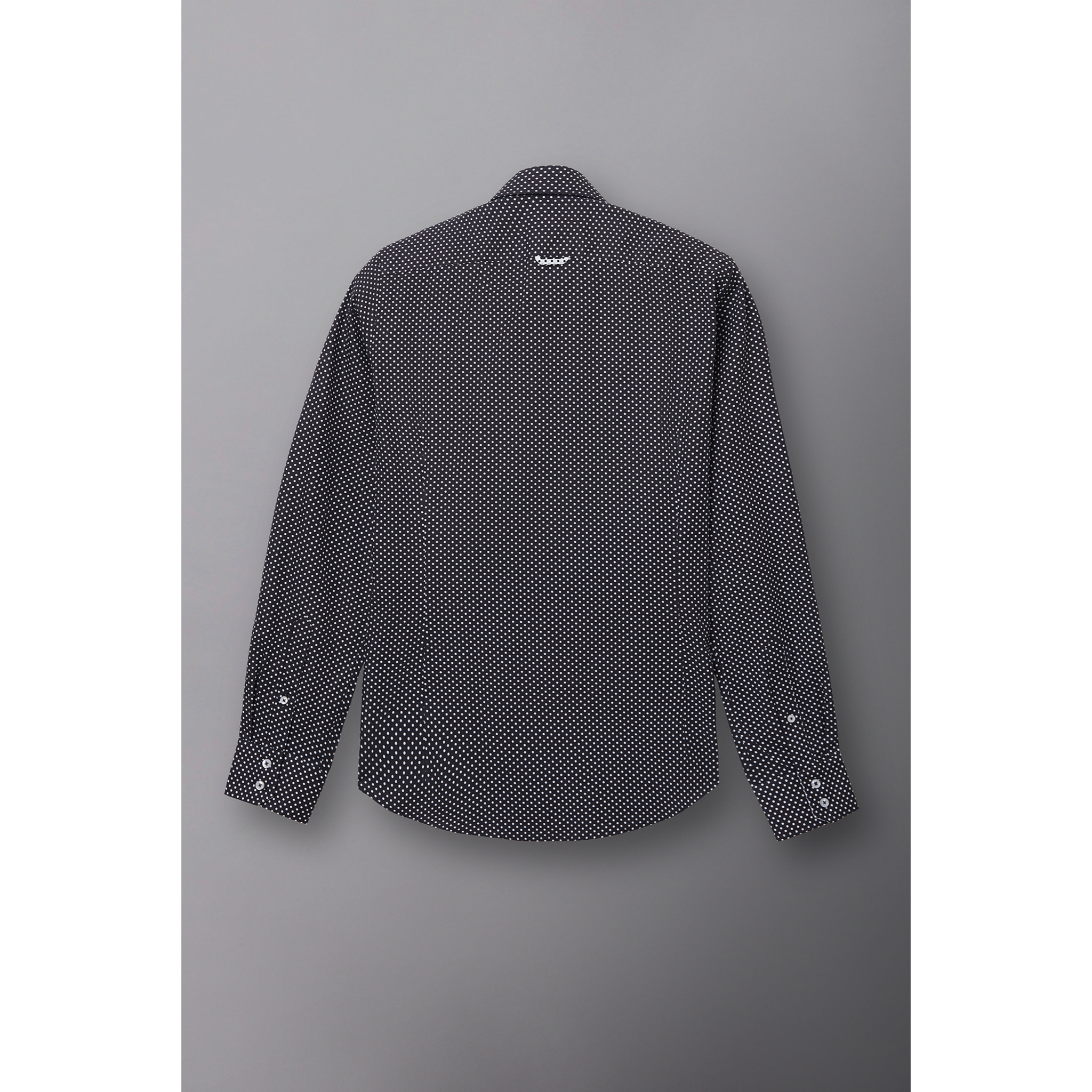 Camicia Uomo 2 Bottoni Button Down Slim Popeline Stampato Nero/Bianco