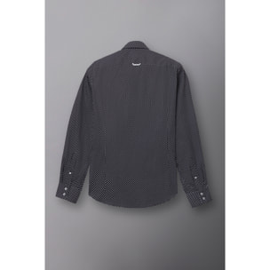 Camicia Uomo 2 Bottoni Button Down Slim Popeline Stampato Nero/Bianco