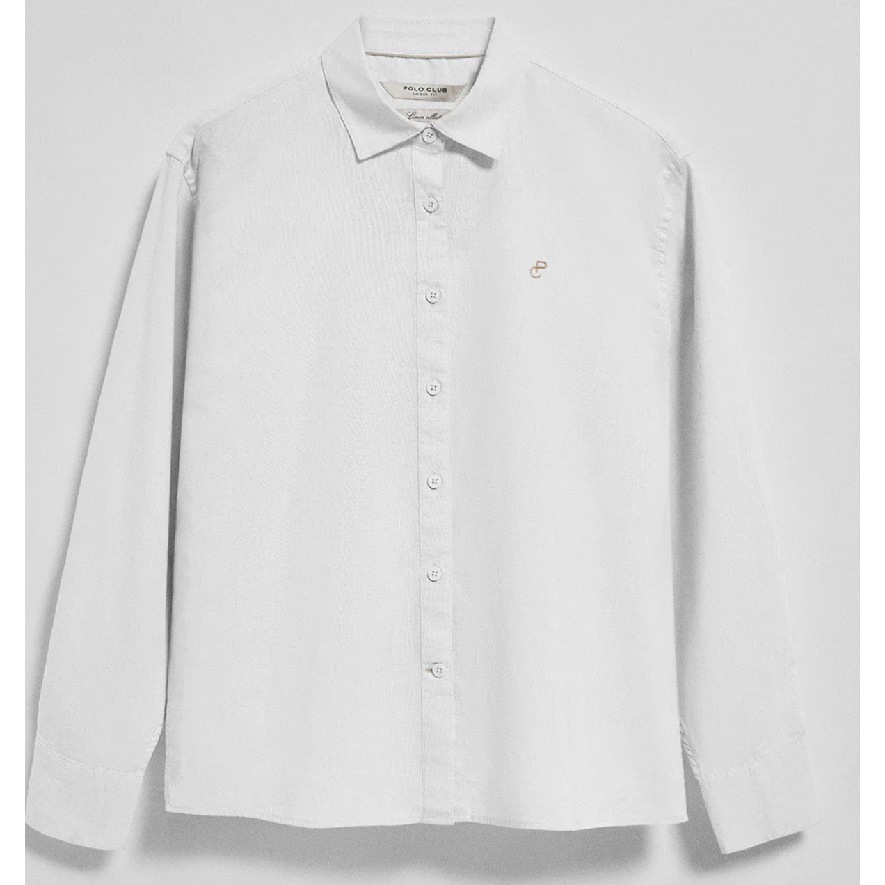 Camisa blanca loose fit de lino y algodón con monograma bordado