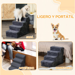 Escalera para Perros de 4 Peldaños Escalera para Mascotas con Funda Extraíble y Lavable para Cama Sofá 60x35x44 cm Gris Oscuro