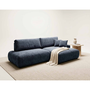 Pivoine - Canapé d'angle ouvert droit 4 places convertible avec coffre en tissu texturé - Bleu marine