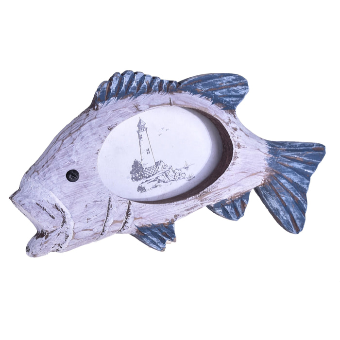 Portafoto A Forma Di Pesce. Altezza 15 Cm - Pezzi 6 - 19,5X15X10cm - Colore: Blu - Bianchi Dino - Marina, Decori Tema Marino