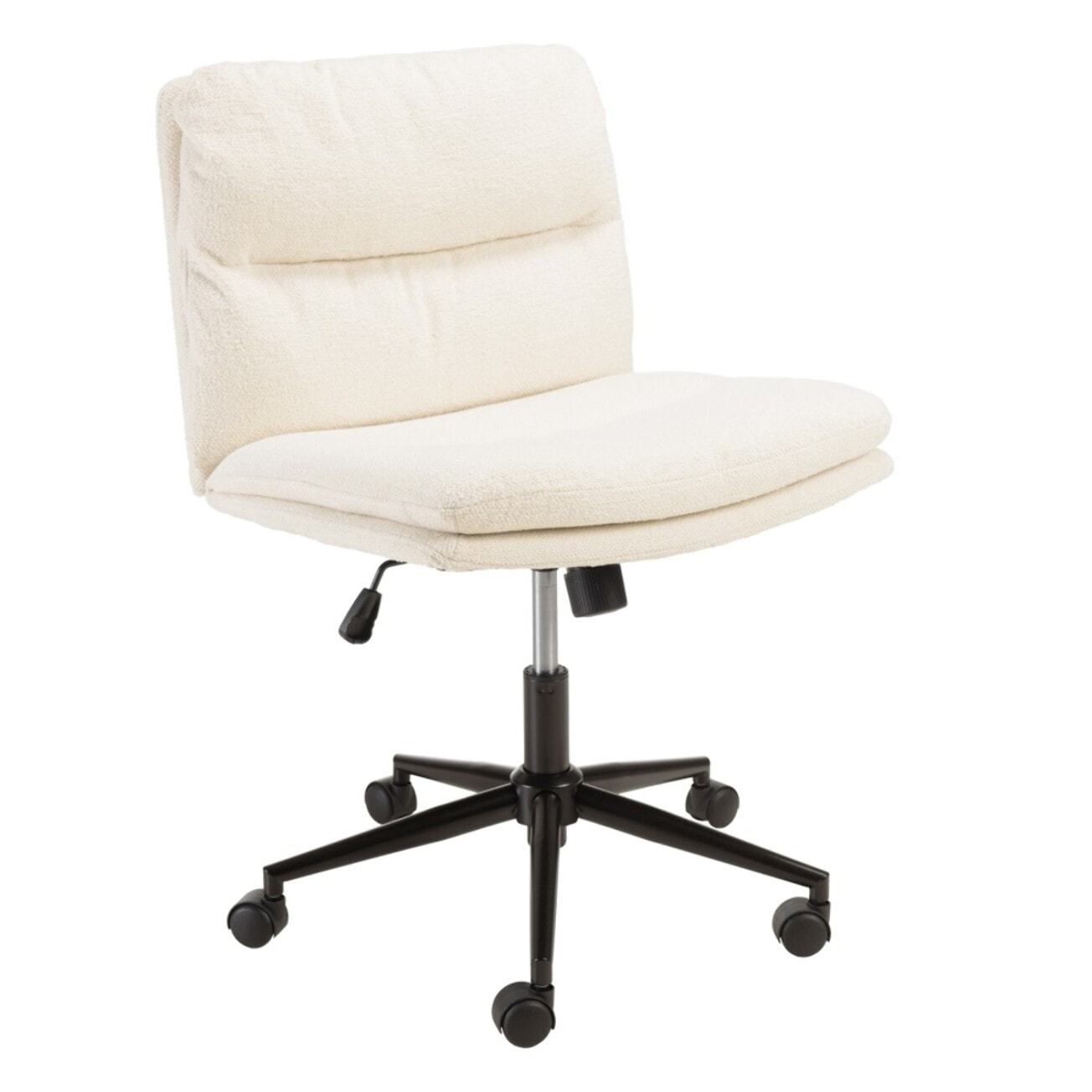 MINA - Chaise de bureau à roulettes en tissu écru dossier carré