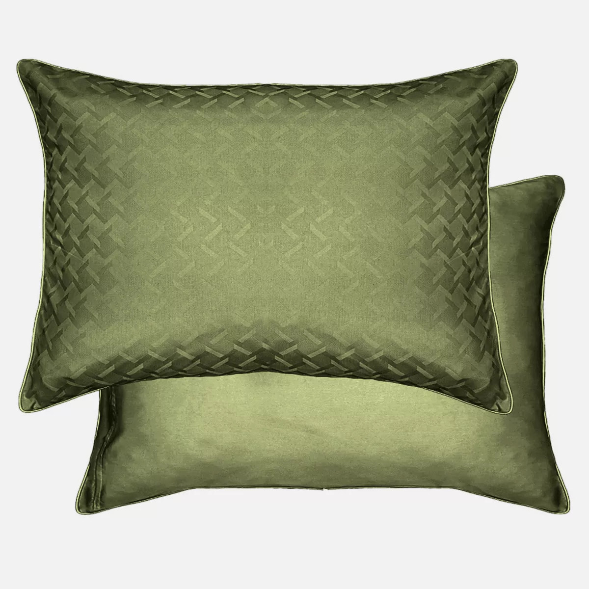 Lot de 2 taies satin de coton motif jacquard vert Adagio kaki