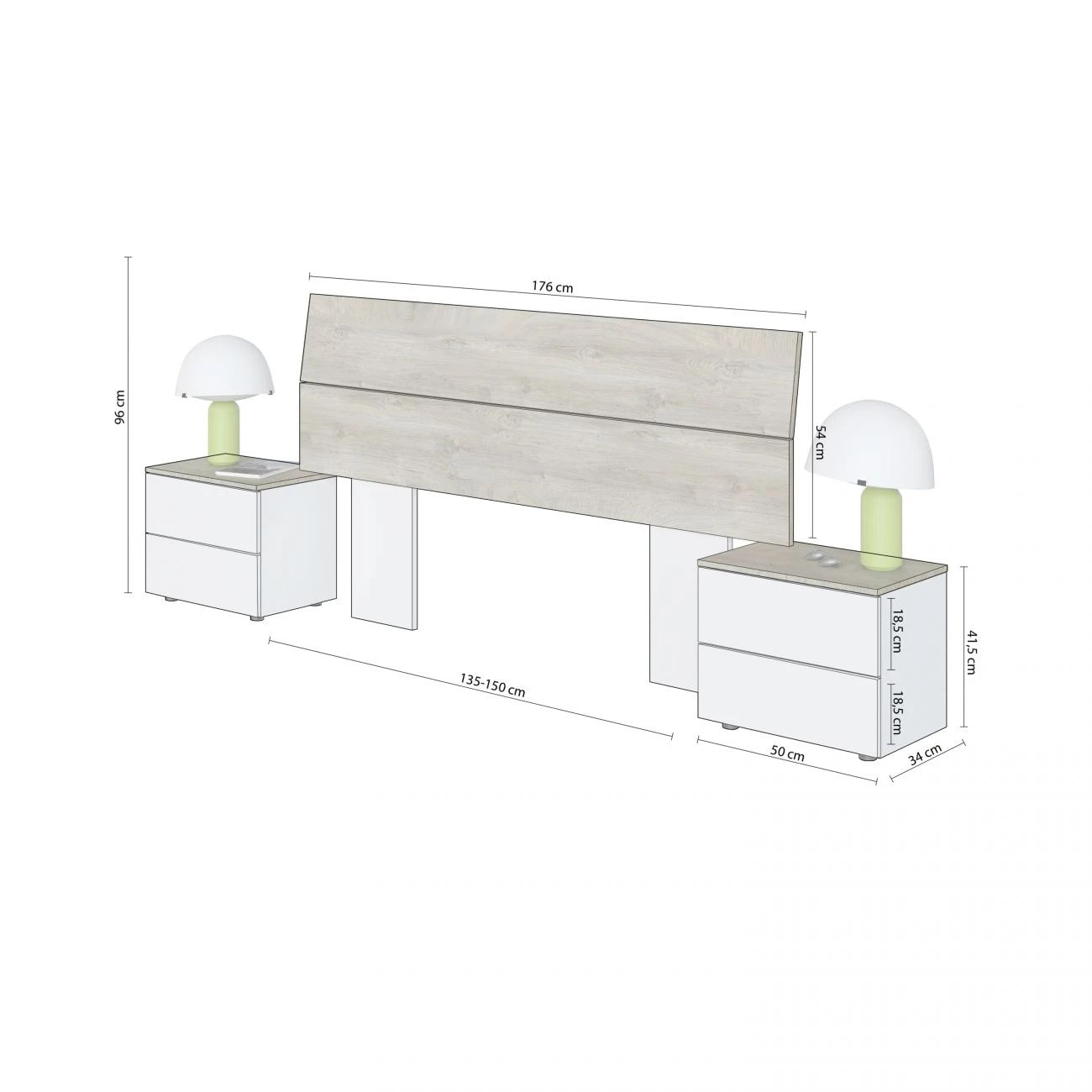 Cabecero con mesitas Brike Blanco Artik (Blanco Mate) – Roble Alaska