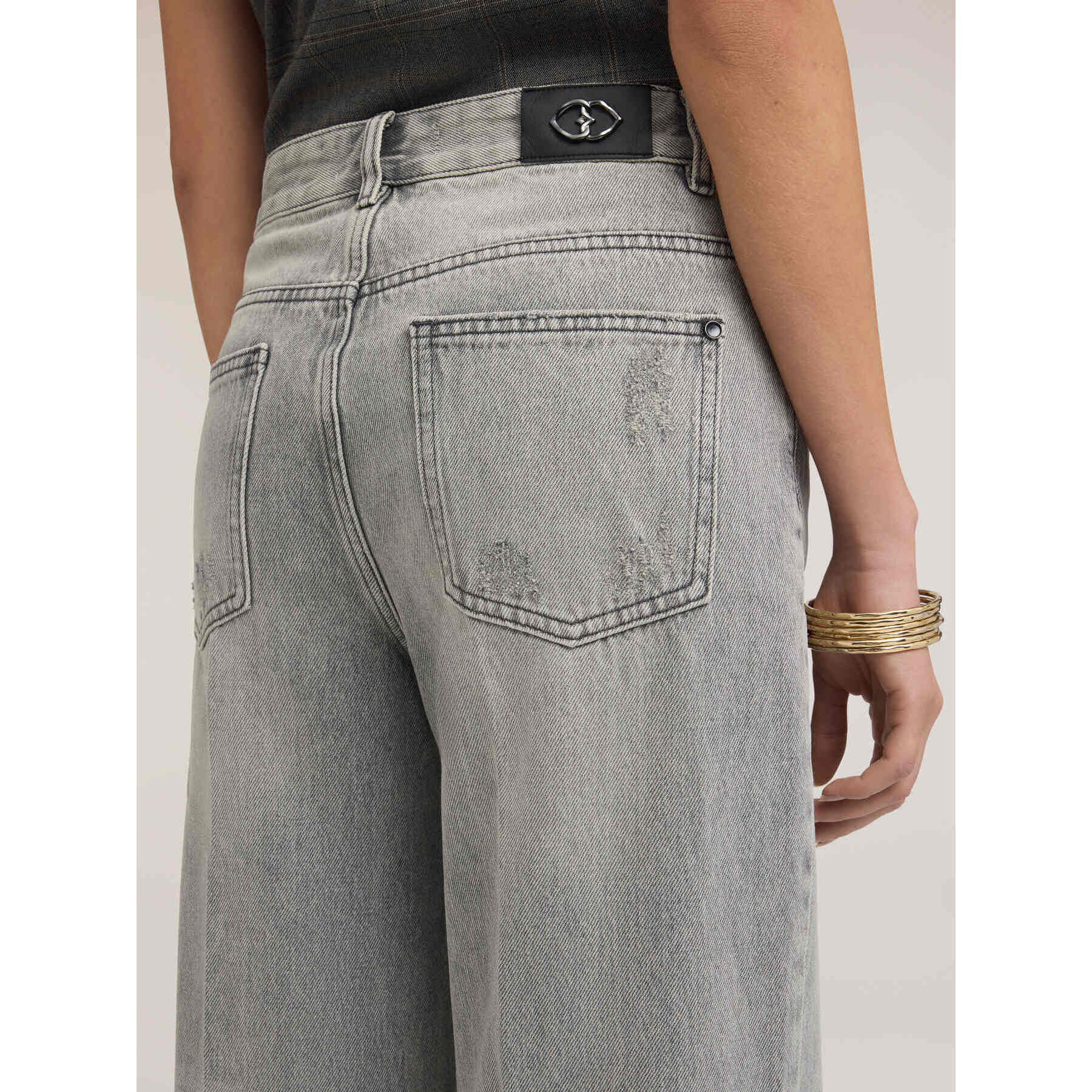 Motivi - Jeans palazzo con orlo sfrangiato - Grigio